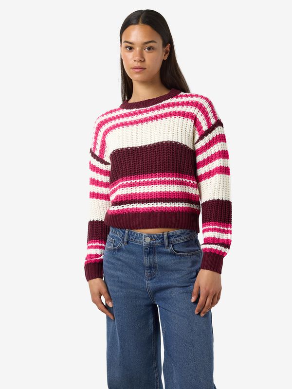 Noisy May Maglione Donna Nmcharlie - Girocollo A Righe, Maniche Lunghe, Morbido E Casual