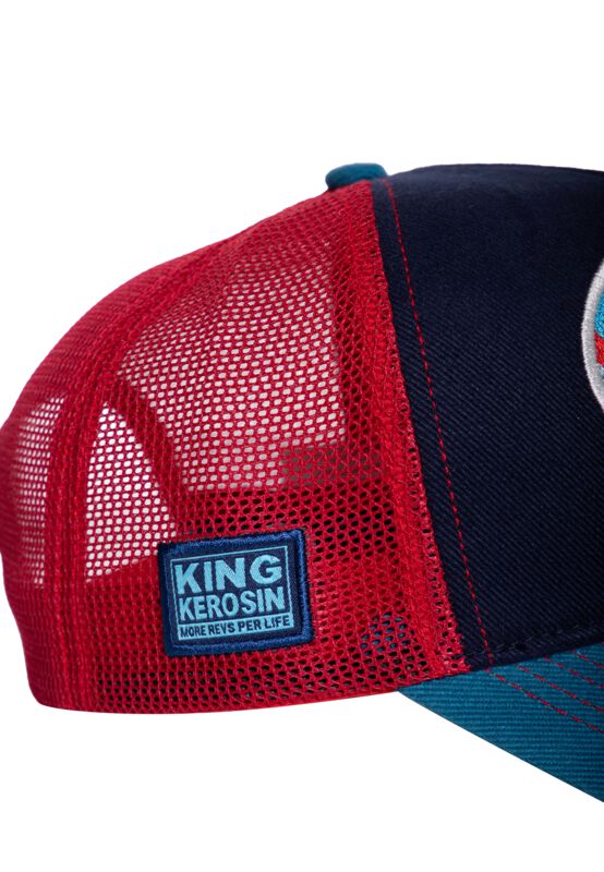 King Kerosin Men's Trucker Cap | Biker Cap | Striped | Front Embroidery | Logo Patch | Trucker Cap | Caps | Mesh Cap | Retro God Of Speed, Yellow, One Size