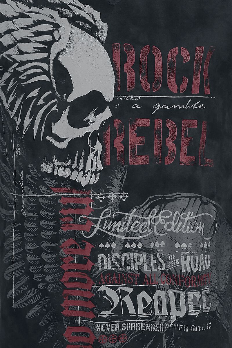 Rock Rebel By EMP T-shirt Grigia Effetto Slavato – Stampa Frontale, Girocollo, Regular Fit Da Uomo E Donna