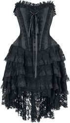 Elaborate Gothic Dress with Corset and Shorter-Front Skirt, Gothicana by EMP, Short dress