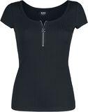 Black T-shirt with Zip at Neckline, Black Premium by EMP, T-Shirt
