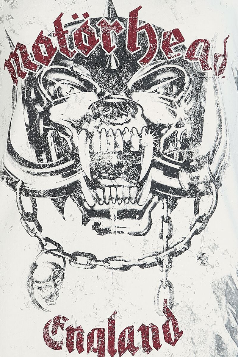 Maglia Donna Motörhead Logo England | T-shirt Larga Bianca E Grigia | Merchandising Ufficiale Rock - 6