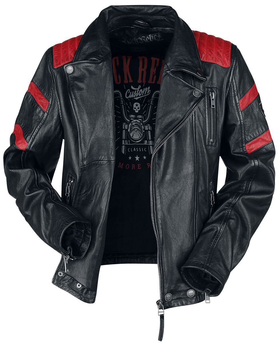 Black/Red Leather Biker Jacket Rock Rebel by EMP Leather Jacket