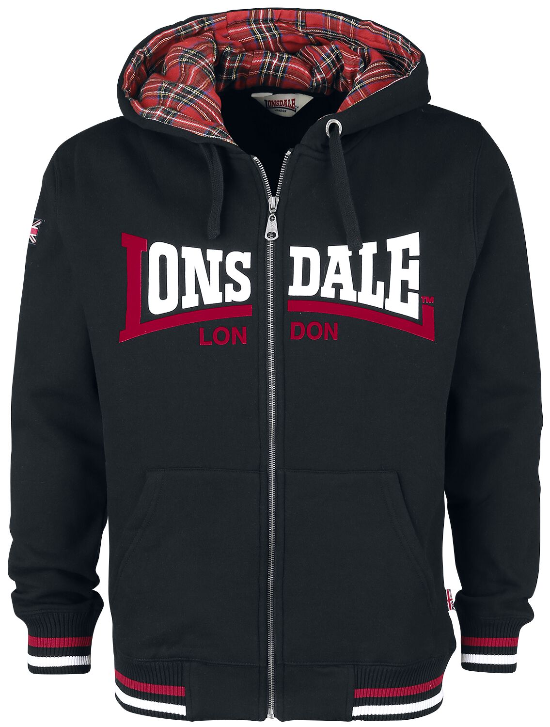 Lonsdale 2 Rayé Zip Sweat À Capuche Hommes Noir/blanc - Prêt