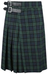 Blue/Green Kilt with Side Buckles, Black Premium by EMP, Medium-length skirt