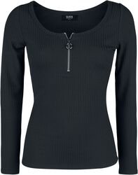 Black Long-Sleeve Top with Zip at Neckline, Black Premium by EMP, Long-sleeve Shirt
