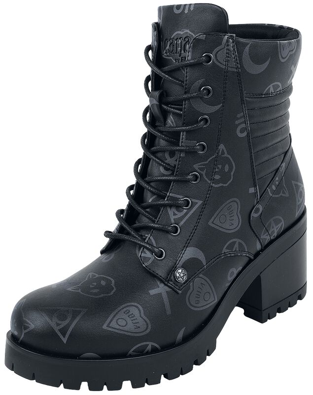Black Boots with All-Over Occult Symbols Print