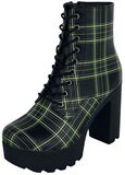 Black Boots with Platform Sole and Checked Pattern, Gothicana by EMP, High Heel