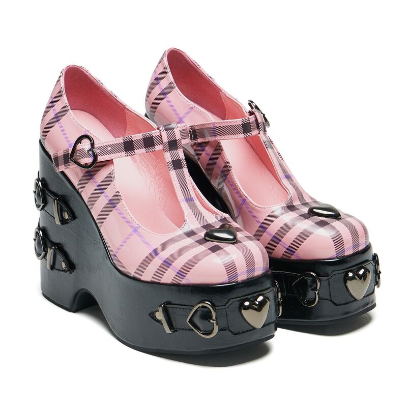 Sweet Apathy Plaid Wedge Mary Janes KOI High Heel EMP
