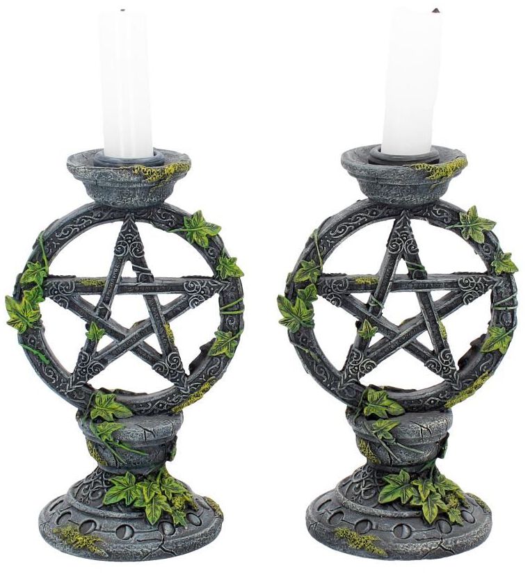 Set of 2 Wiccan Pentagram Candlesticks Witch Candle Holders 15cm main image 0