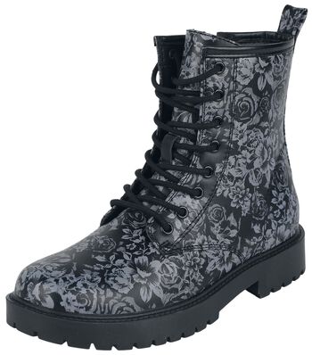 Lace-up boots with all-over rose print | Black Premium by EMP Boot | EMP