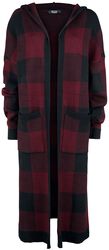 Black/red checkered cardigan with hood