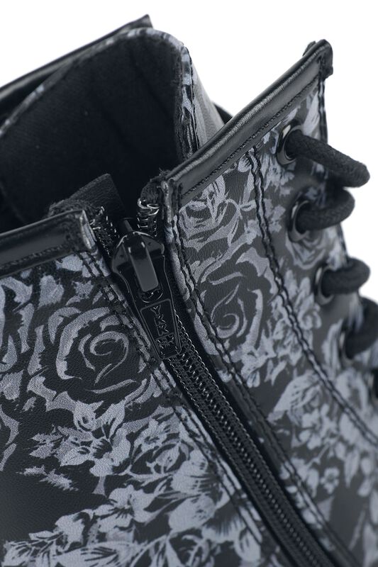 Lace-up boots with all-over rose print | Black Premium by EMP Boot | EMP
