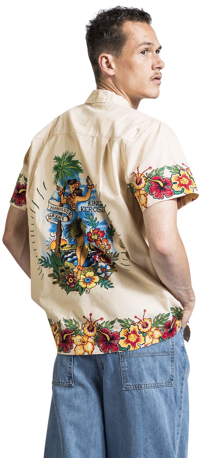 CAMICIA HAWAIANA CON STAMPA IN CRÊPE DE CHINE - NERO / GESSO