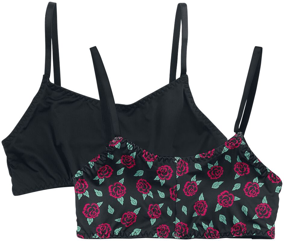 Double Pack Bralettes in Black and with Floral Pattern