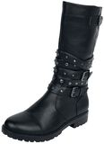 High Studded Strap Boot, Black Premium by EMP, Boots