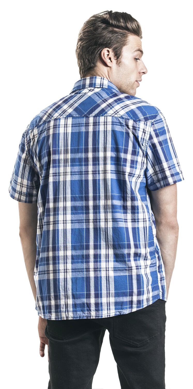 Brandit ROADSTAR Shirt korte mouwen vrije tijd overhemd geruit heren houten case geruit, zwart-antraciet, XL : Brandit