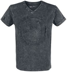 Grey T-shirt with Wash and Rockhand Appliqué