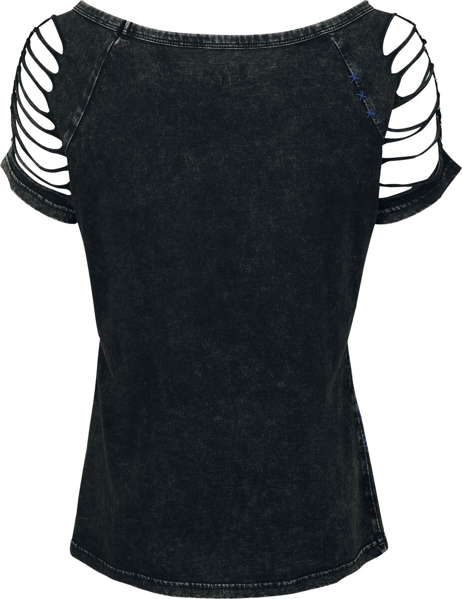 DESIGN - T-shirt Boyfriend Grigio Antracite Slavato Con Grafica In Stile Rock Con Teschio E Rose Con Paillettes