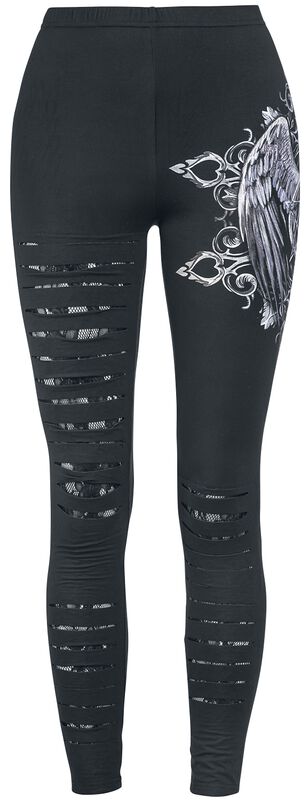 Gothicana X Anne Stokes - Black Leggings with Underlaid Cut-Outs and Print