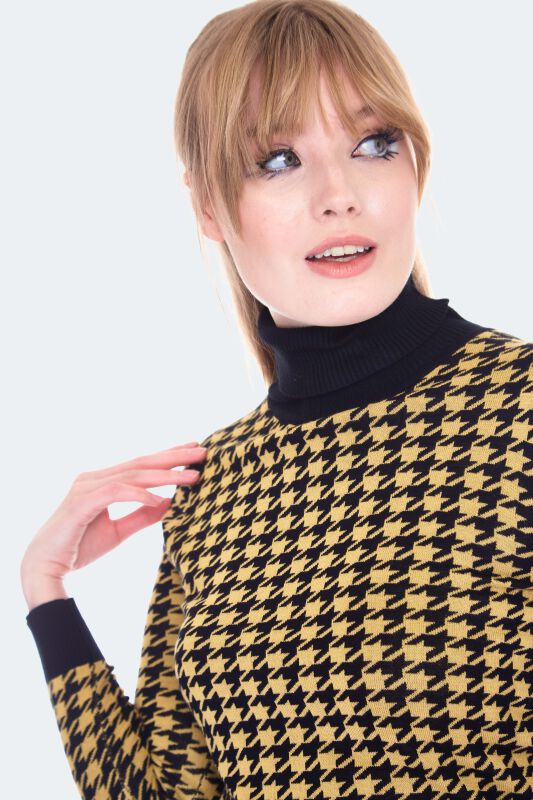 Mustard And Black Houndstooth Jumper Voodoo Vixen Knit jumper EMP