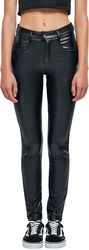 Ladies’ mid-waist faux-leather trousers, Urban Classics, Imitation Leather Trousers