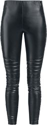 Black Leggings in Leather Look with Biker Stitching and Studs