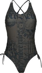 Swimsuit with Skulls and Lacing, Rock Rebel by EMP, Swimsuit