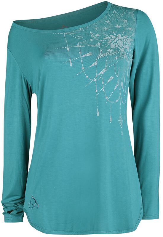 Sport and Yoga - Turquoise Long-Sleeve Top with Detailed Print