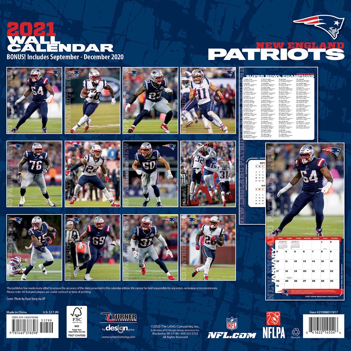 New England Patriots 21 Calendar Nfl Wall Calendar Emp