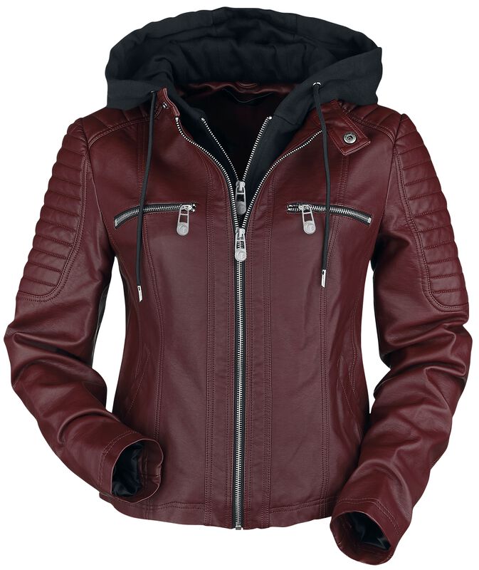 Red Faux Leather Jacket with Hood