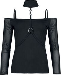 Choker long-sleeved top with tapes, Gothicana by EMP, Long-sleeve Shirt