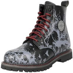 Boots with all-over skull print and red details, Black Premium by EMP, Boots