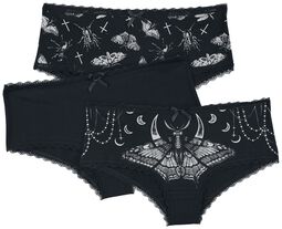 Black Panty Set in Uni-Colour and with Prints, Gothicana by EMP, Panty Set