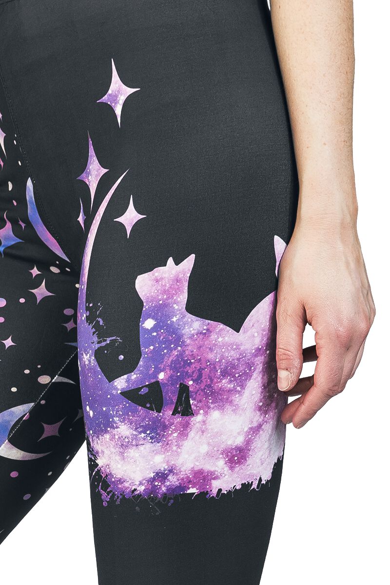 Leggings with Cats and Galaxy Motif