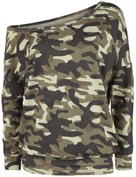 Camouflage Longsleeve with Boat Neckline, Black Premium by EMP, Long-sleeve Shirt