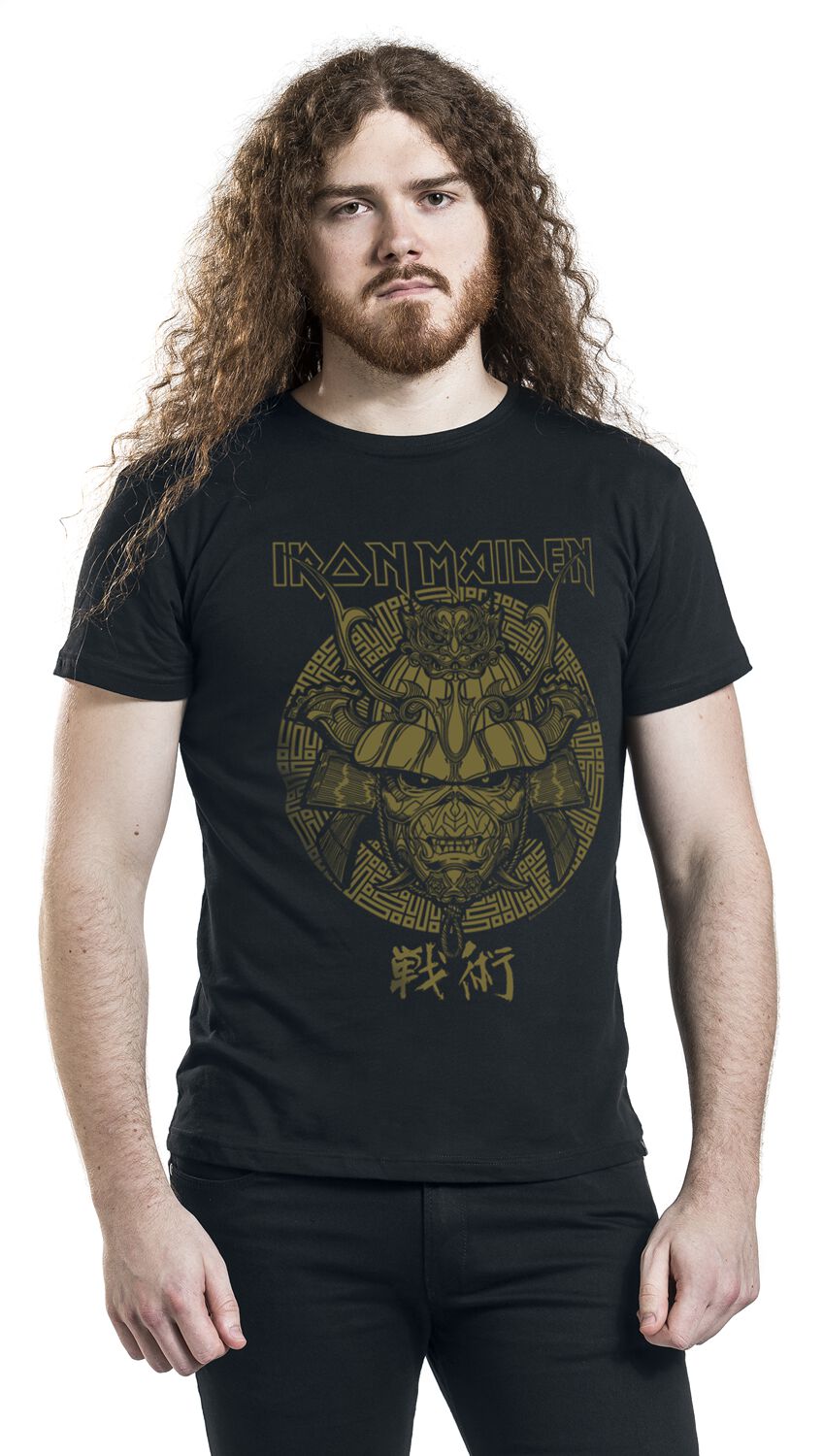 Camiseta Iron Maiden Samurai Eddie Gold Graphic Para Hombre - Negro, 100% Algodón, Estampado Delantero Y Trasero