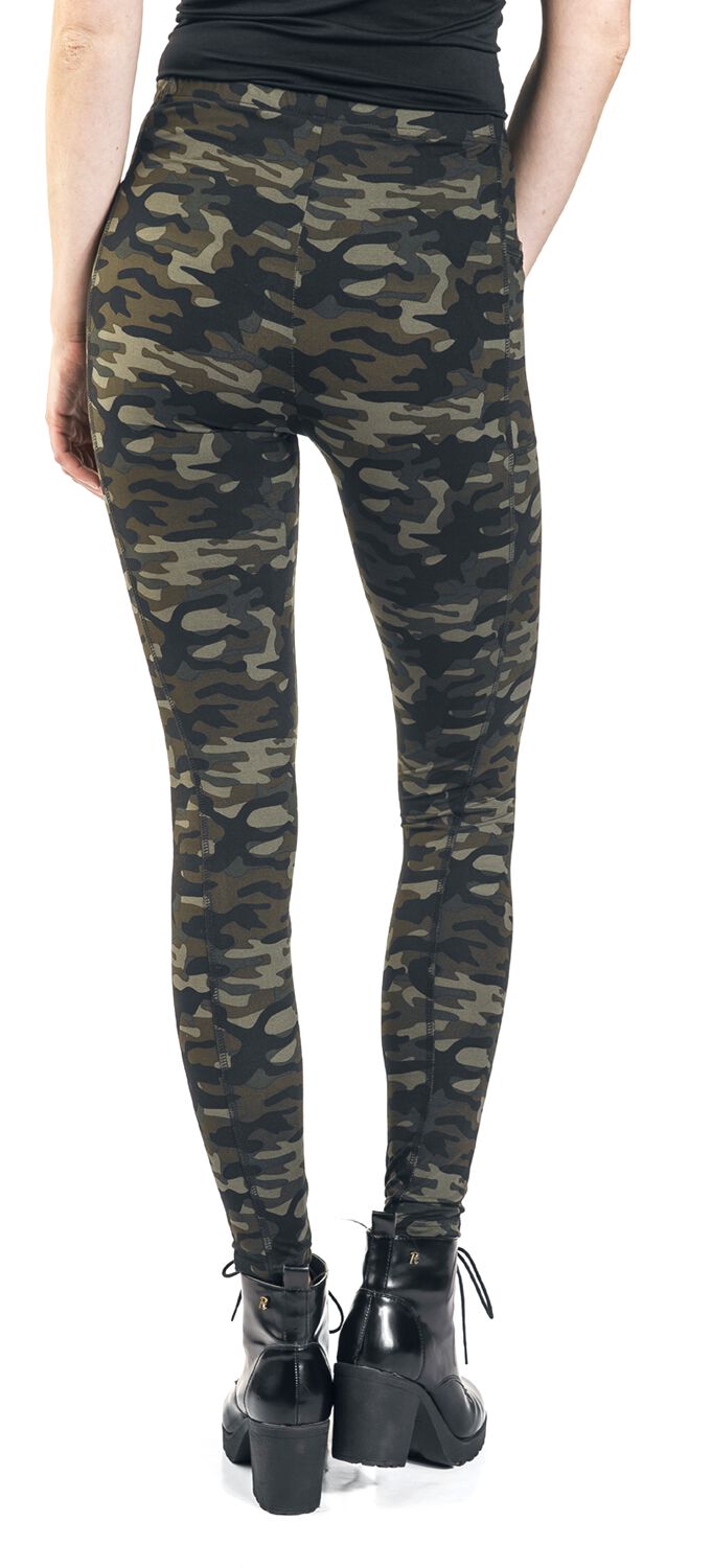 Olive-Coloured Camo Leggings with Side Pockets, Rock Rebel by EMP Leggings