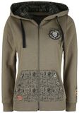 Rock Rebel X Route 66 - Green Hooded Jacket with Prints, Embroidery and Eyelets, Rock Rebel by EMP, Hooded zip