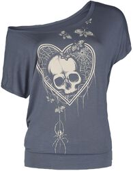T-shirt with spider-web heart and skull print, Full Volume by EMP, T-Shirt