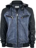 Hooded Denim Leatherlook Jacket, Urban Classics, Jeans Jacket