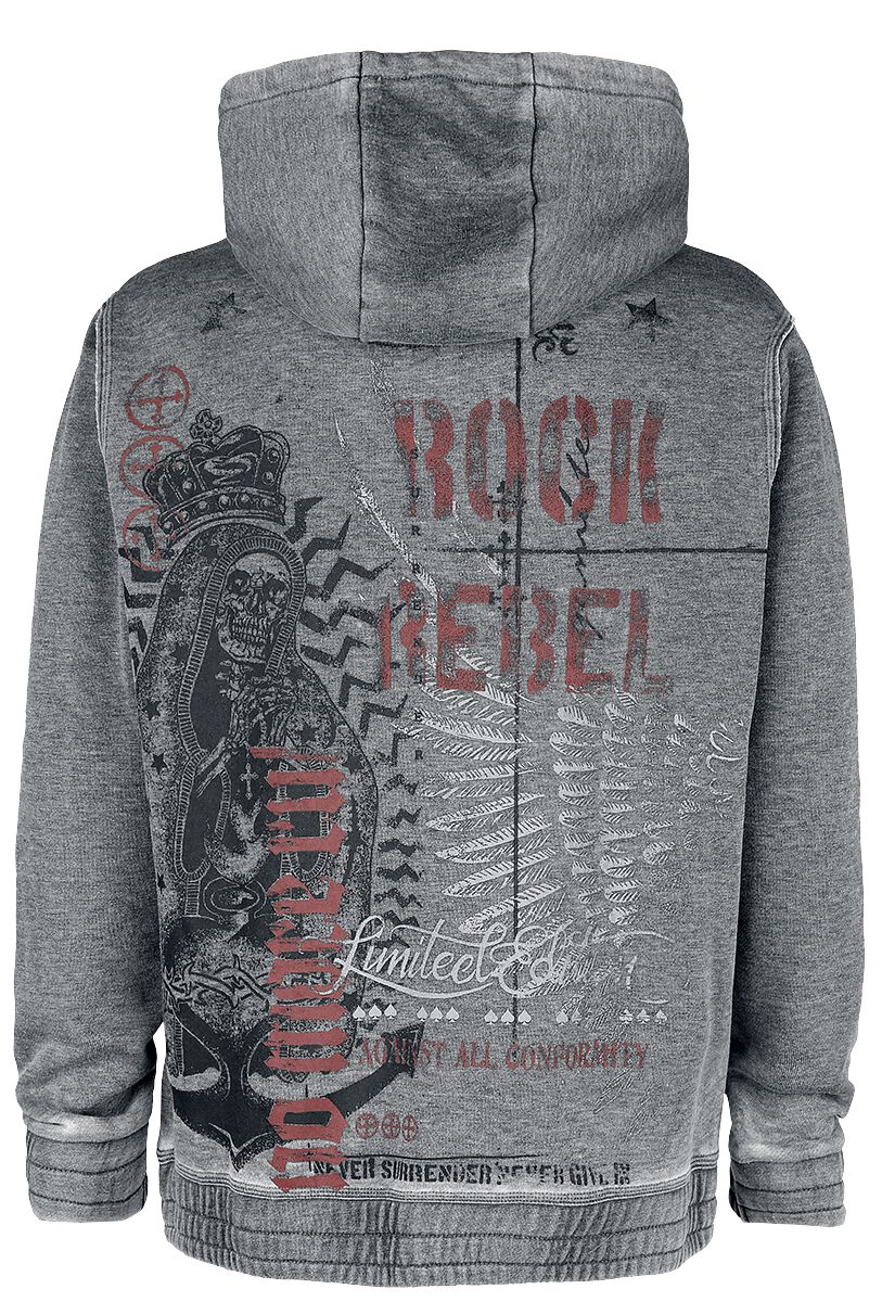 Rock Rebel By EMP - Veste Sweat à Fermeture éclair Rouge/noire - Imprimés Rock - Coupe Regular, 70% Coton, 30% Polyester