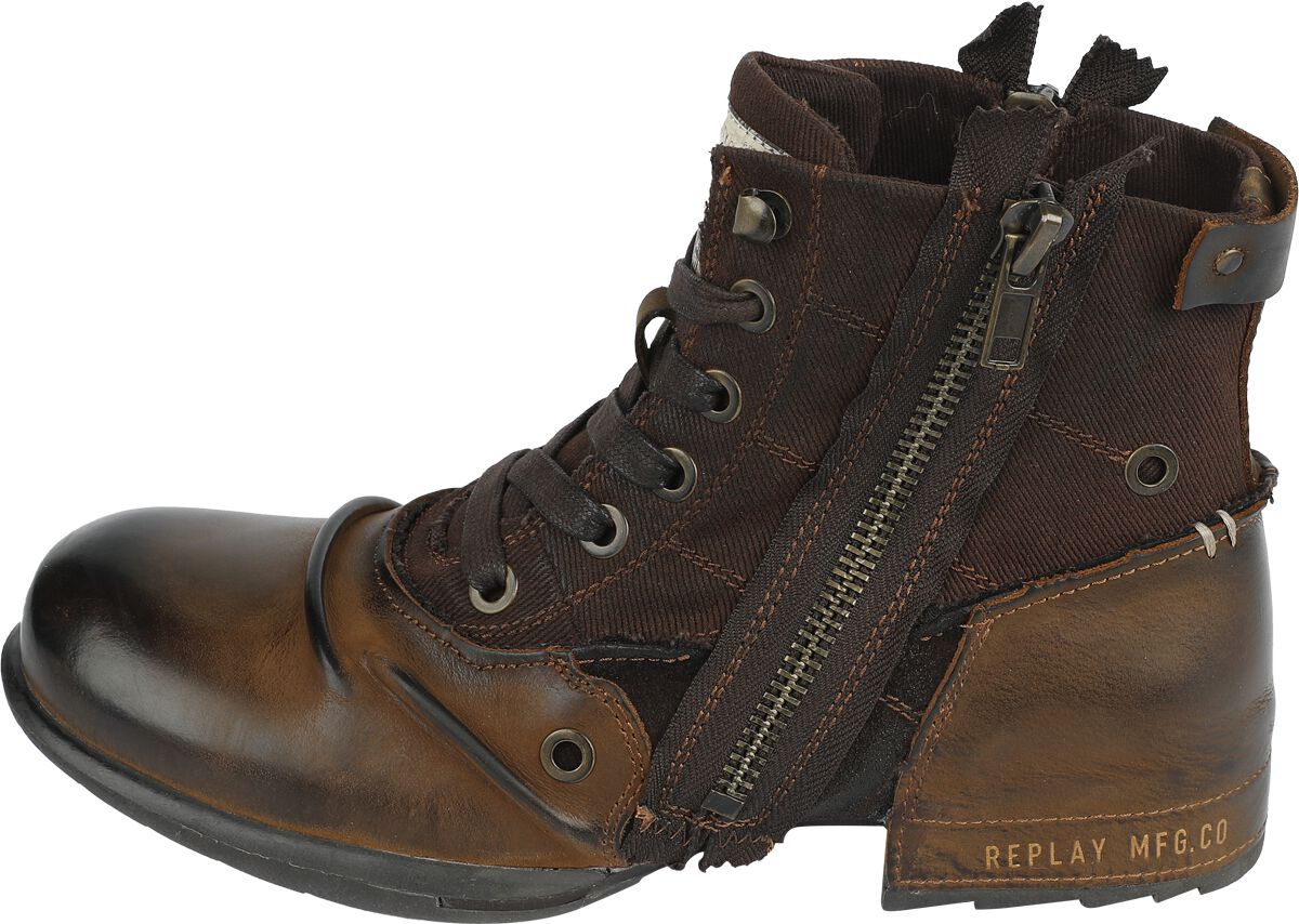 REPLAY Men's Grip Camo Ankle Boot – Leather Upper & Lining, Rubber Sole, Military Style