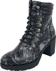 Boots with Skull and Roses Print