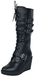 Black Lace-Up Boots with Heel and Buckles, Gothicana by EMP, Laced Boots
