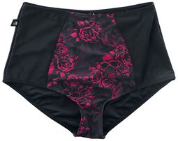 Black High-Waist Bikini Bottoms with Skull & Roses Motif