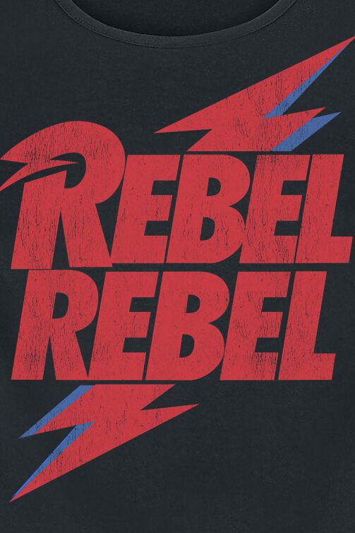 T-Shirt Uomo Rebel Rebel Fulmine David Bowie - Maglietta Music Collection 100% Cotone Fiammato Nero