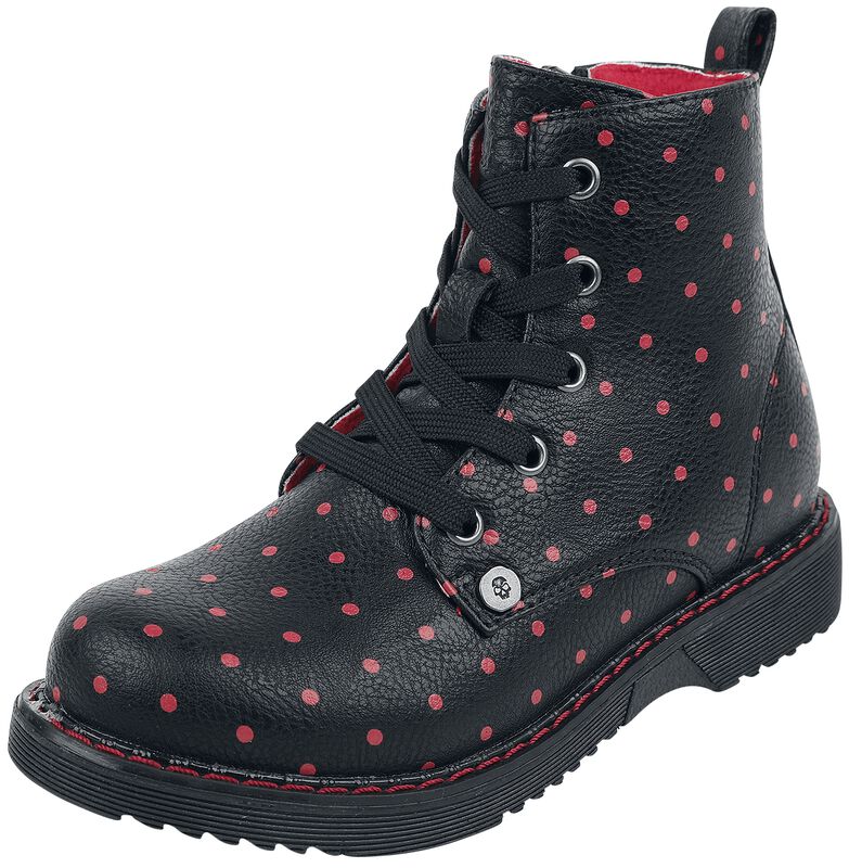 Black Lace-Up Boots with Dots