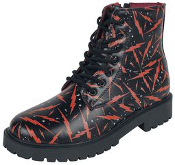 Black Lace-Up Boots with Lightning Print