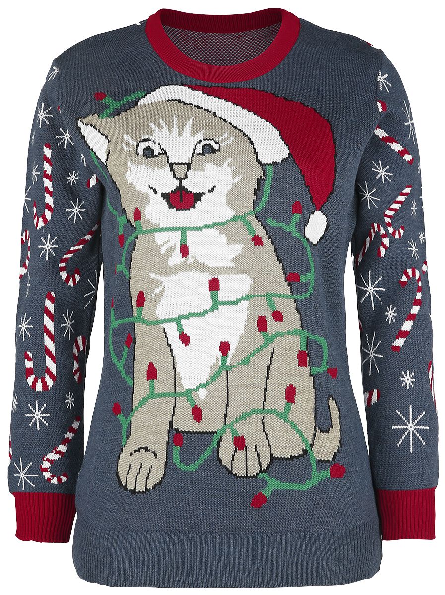Cat Wrapped In Lights Ugly Christmas Sweater Christmas jumper EMP